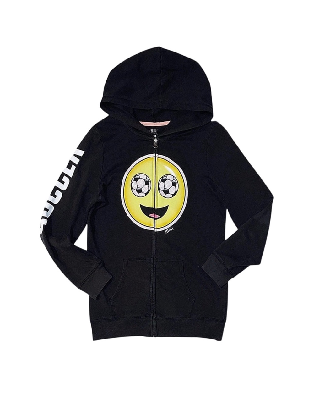 JUSTICE Girl's Black Graphic Full Zip Long Sleeve Hoodie Size 16/18